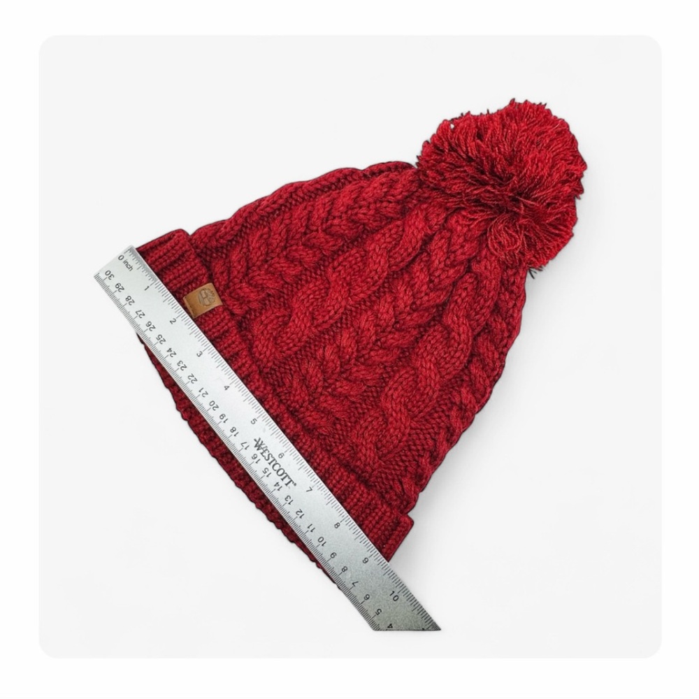 ★ Timberland Winter Woods Cable Beanie with Pom Pom - Burgundy ★ - Picture 16 of 17